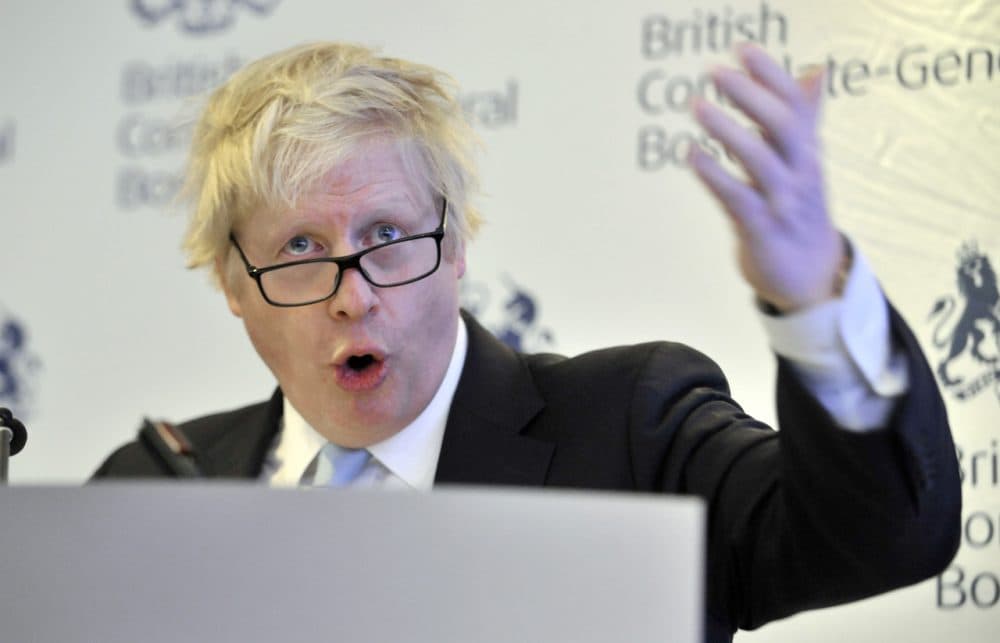 London Mayor Boris Johnson speaks at the British Consulate in Cambridge on Monday. (Josh Reynolds/AP)