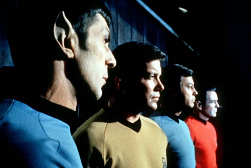 Actors in the TV series &quot;Star Trek,&quot; from left, Leonard Nemoy as Commander Spock, William Shatner as Captain Kirk, DeForest Kelley as Doctor McCoy and James Doohan as Commander Scott.  (AP/HO)