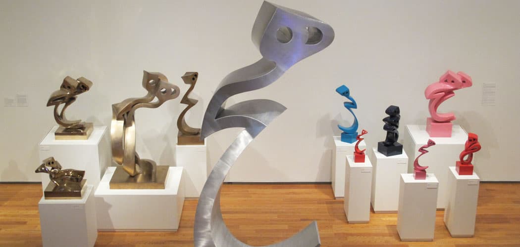 Iranian artist Parviz Tanavoli’s iconic Heech sculptures at the Davis Museum. He’s been making the sculptures for 50 years. (Andrea Shea/WBUR)