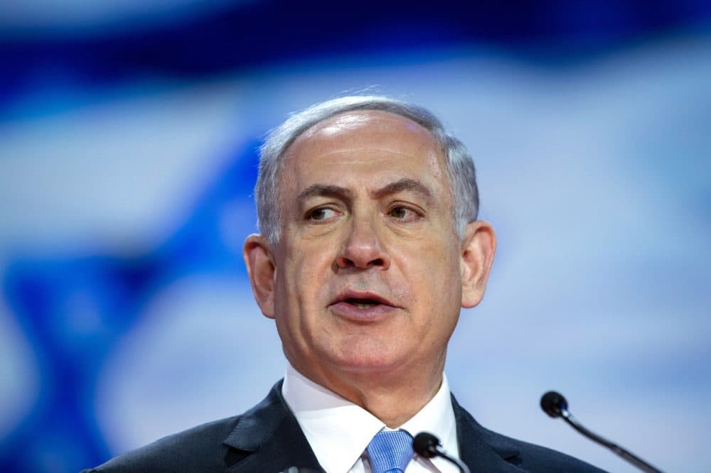 Israeli Prime Minister Benjamin Netanyahu addresses the American Israel Public Affairs Committee (AIPAC) policy conference in Washington, D.C., on March 2, 2015. (Nicholas Kamm/AFP/Getty Images)