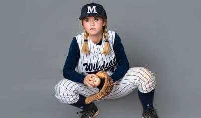 Sydney Dore, 14, in her baseball uniform (Courtesy of McKeel Academy of Technology)