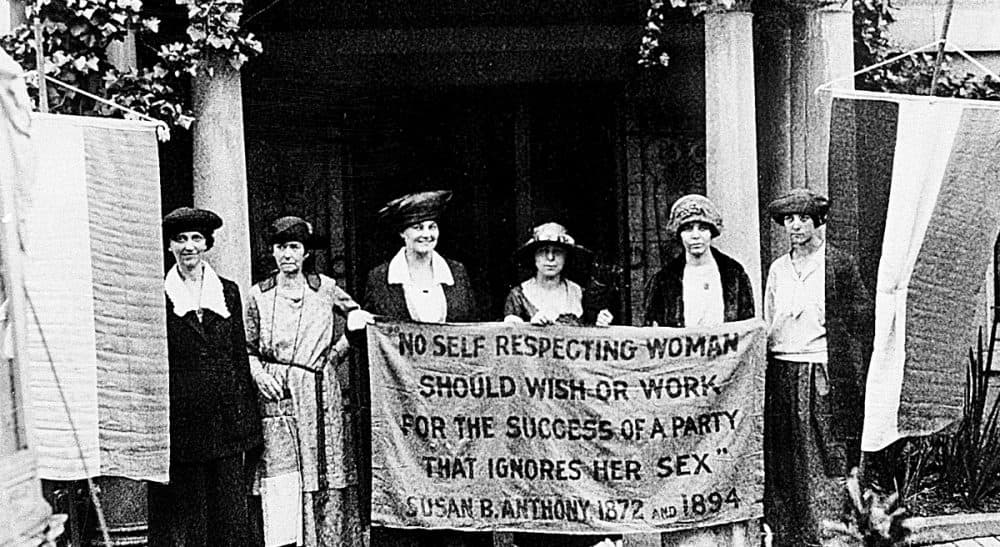 Sharon Brody: Whether you call it feminism or humanism or common sense, the struggle continues. And victories are not permanent. In this photo, officers of the National Woman's Party hold a banner with a Susan B. Anthony quote in front of the NWP headquarters in Washington, D.C., June 1920. (AP)