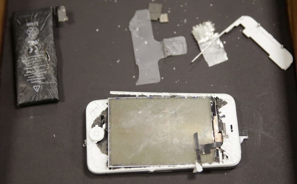 The cell phone and other objects were presented to a jury during Dzhokhar Tsarnaev's trial this week. (Charles Krupa/AP)