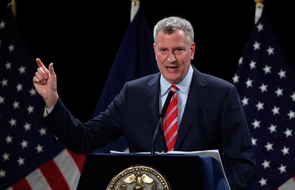 New York Mayor Bill Bill de Blasio delivers his State of the City address at Baruch College, in New York, Tuesday, Feb. 3, 2015.  (Richard Drew/AP)