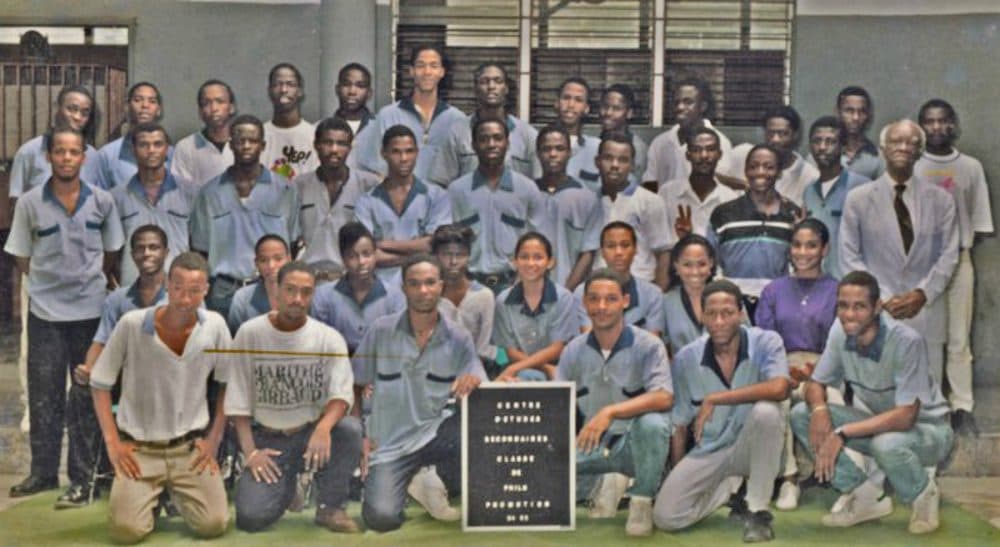 Jeff Lahens: &quot;“Twenty years ago, my brothers and I cracked the code of the power of clothing. In a country where opportunities were limited, we aimed high.” Pictured: The graduating class of 1995 at the Centre d'Etudes Secondaires in Port-au-Prince, Haiti. The author stands seventh from the left in the back row . (Jeff Lahens/Courtesy)
