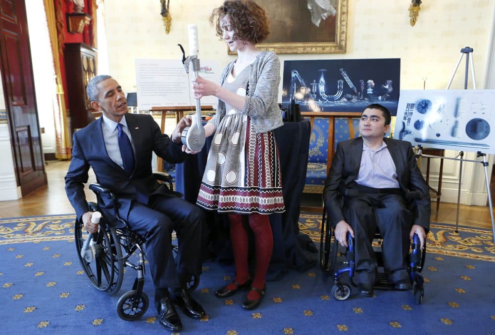 Kate and Sayed presented their inventions at the White House science fair on Tuesday. (Pool photo via Getty Images)