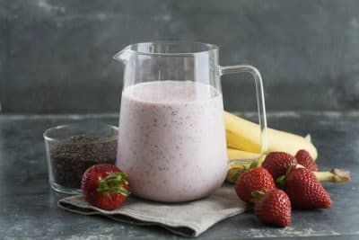 This July 21, 2014 photo shows strawberry banana chia breakfast smoothie in Concord, N.H. Breakfast habits in America are changing, leading to dramatic shifts in business strategy. (AP)