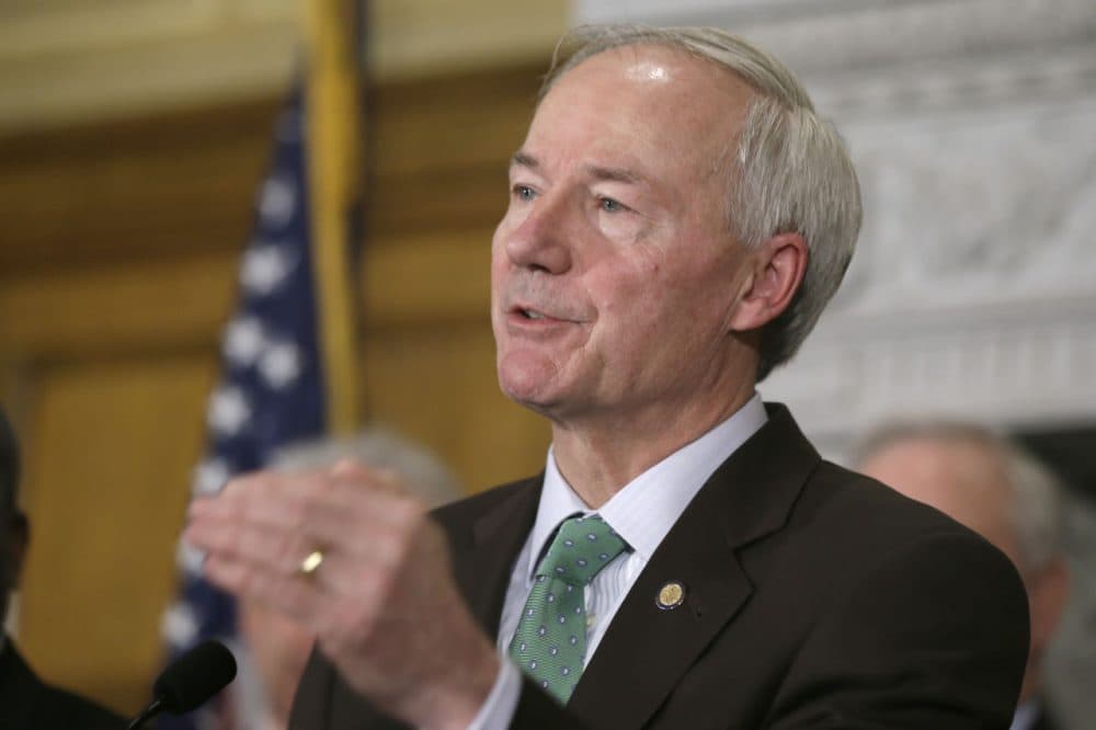 Arkansas Gov. Asa Hutchinson speaks during a news conference at the Arkansas state Capitol in Little Rock, Ark., Tuesday, March 17, 2015. (Danny Johnston/AP)