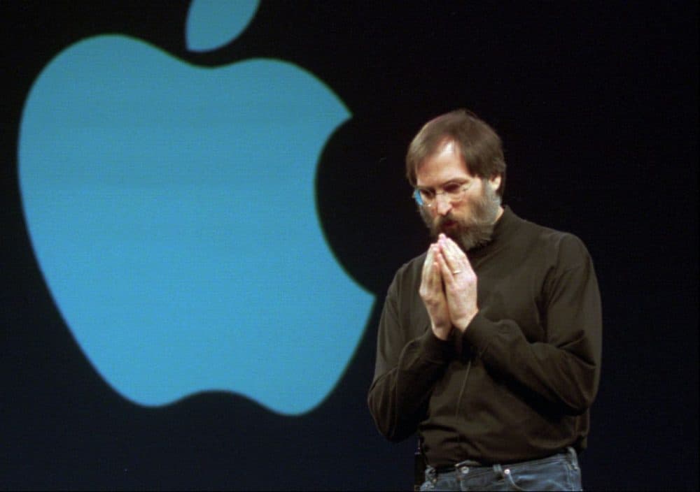Steve Jobs contemplates an idea during his keynote speech at the opening of MacWorld Expo in San Francisco on Tuesday, Jan. 6, 1997. (Susan Ragan/AP)