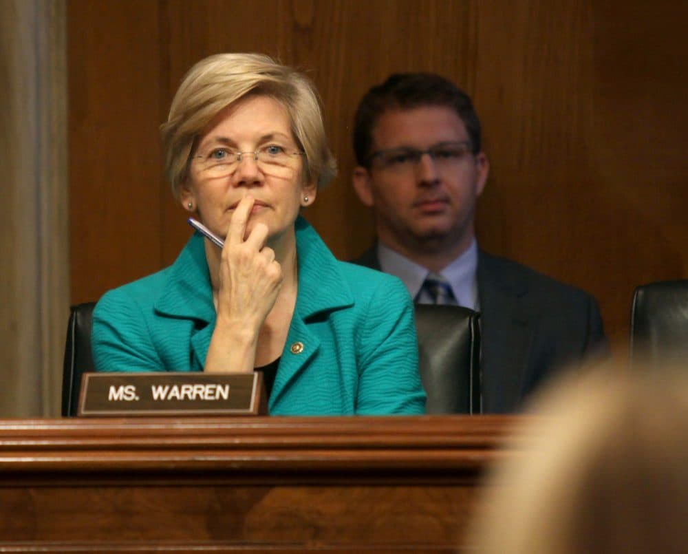 Sen. Elizabeth Warren, D-Mass. listens on Capitol Hill during the Senate Aging Committee hearing to examine older Americans and student loan debt. (Lauren Victoria Burke/AP)