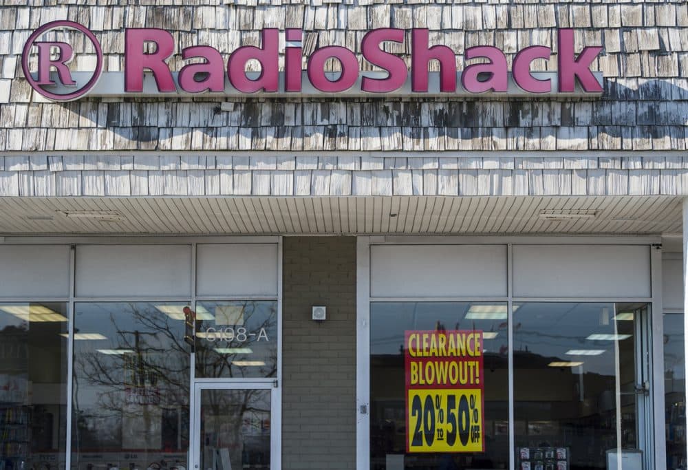 A RadioShack consumers electronics store in Falls Church, Virginia throws a clearance sale on December 30, 2014. Radio Shack will no longer sell computers and cameras but will continue to carry smaller electronics such as cellphone accessories. (Saul Loeb/AFP/Getty Images)