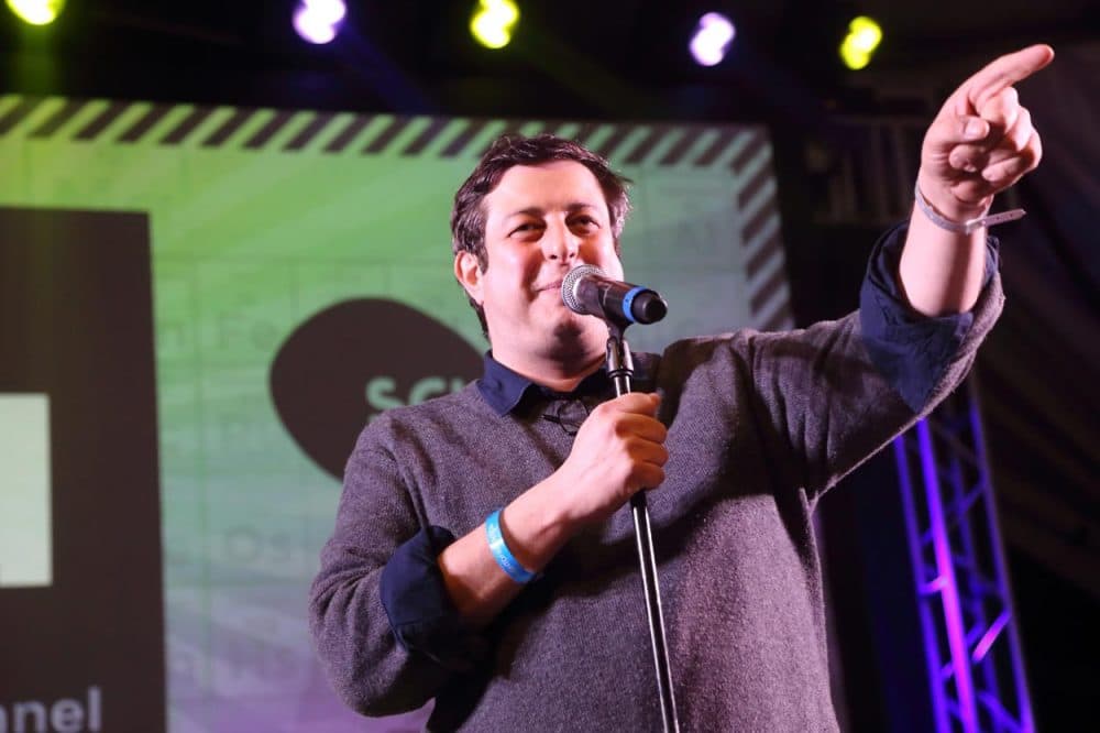 Comedian Eugene Mirman, pictured here performing during the 2014 SXSW Festival in Austin, Texas, is known for his roles on TV shows like “Flight of the Concords” and “Bob’s Burgers.” He’s back in Boston this weekend for the Eugene Mirman Comedy Festival. (John Davisson/Invision/AP)