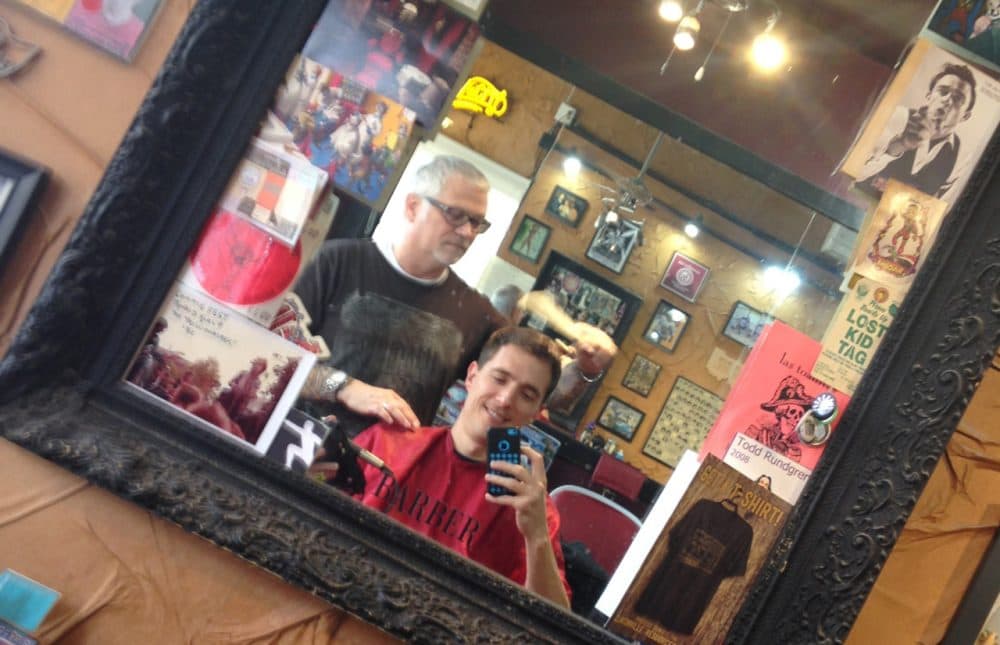 Peter gets a hair cut from Jim Morris in Columbus, Ohio. (Peter O'Dowd)