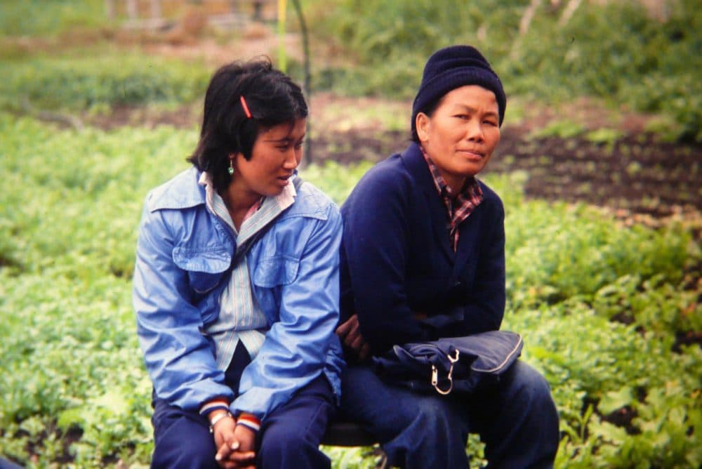 Cheu Chang, right, at the Indochinese Farm Project in Woodinville in the mid-80s. (Courtesy of Sharon Coleman/WSU Extension)