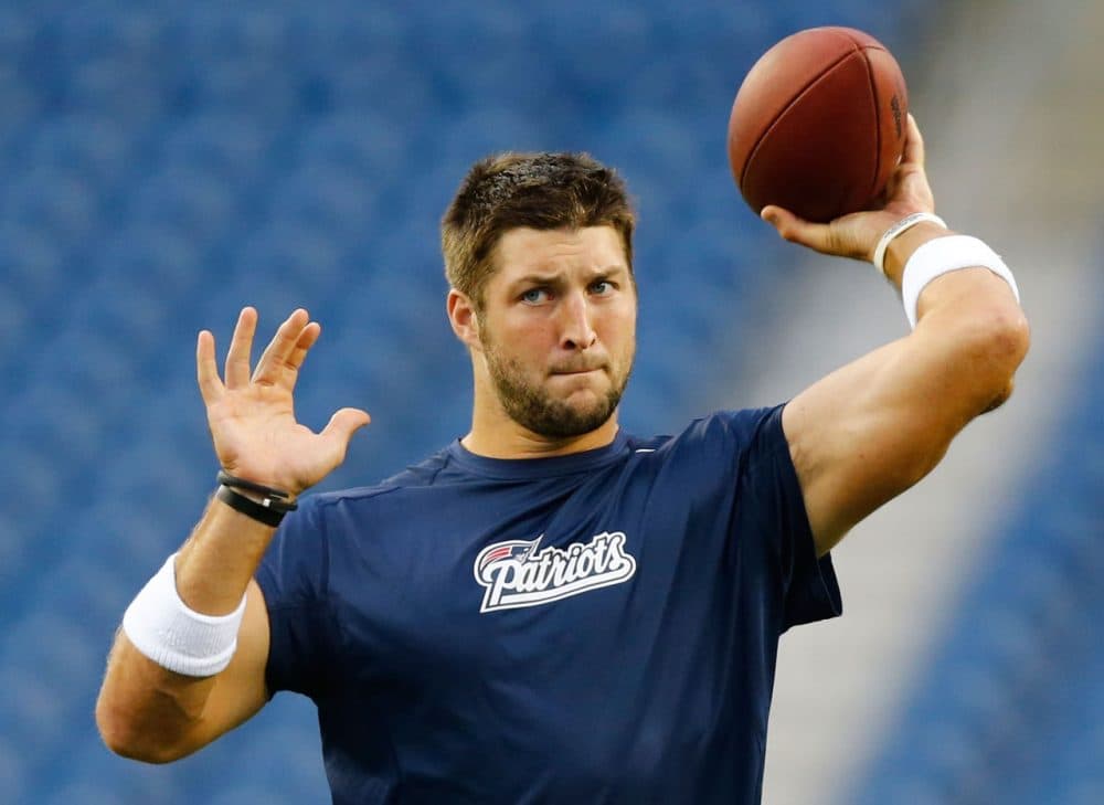 Quarterback Tim Tebow has another shot to make an NFL roster with the Philadelphia Eagles. His last NFL appearance was with the New England Patriots, where he was cut before the 2013-2014 season began. (Jared Wickerham/Getty Images)