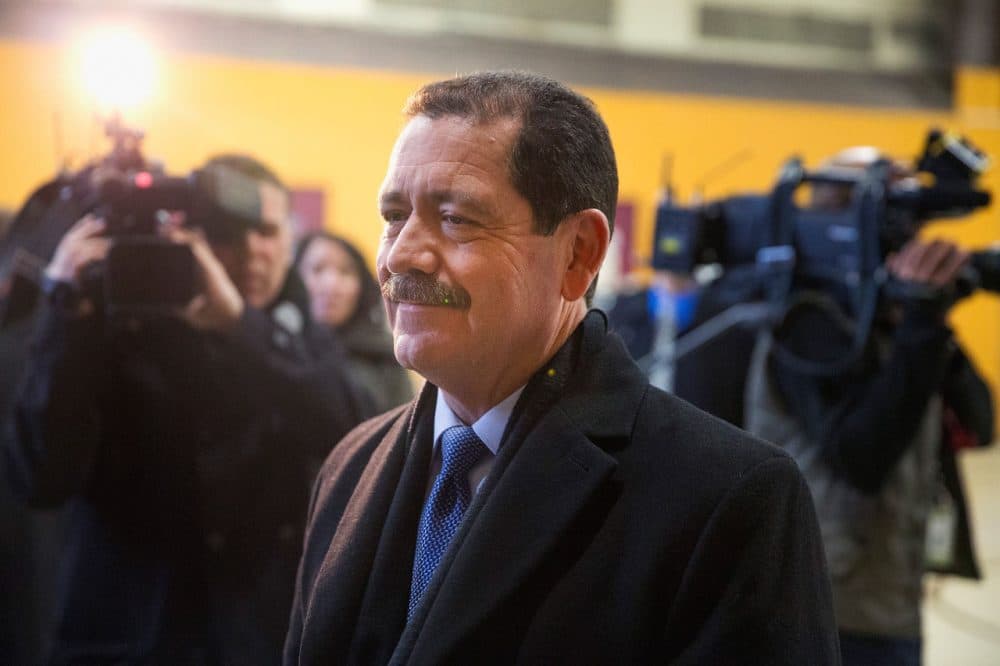 Chicago mayoral candidate Jesus &quot;Chuy&quot; Garcia arrives at his polling place to vote on election day February 24, 2015 in Chicago, Illinois. (Scott Olson/Getty Images)