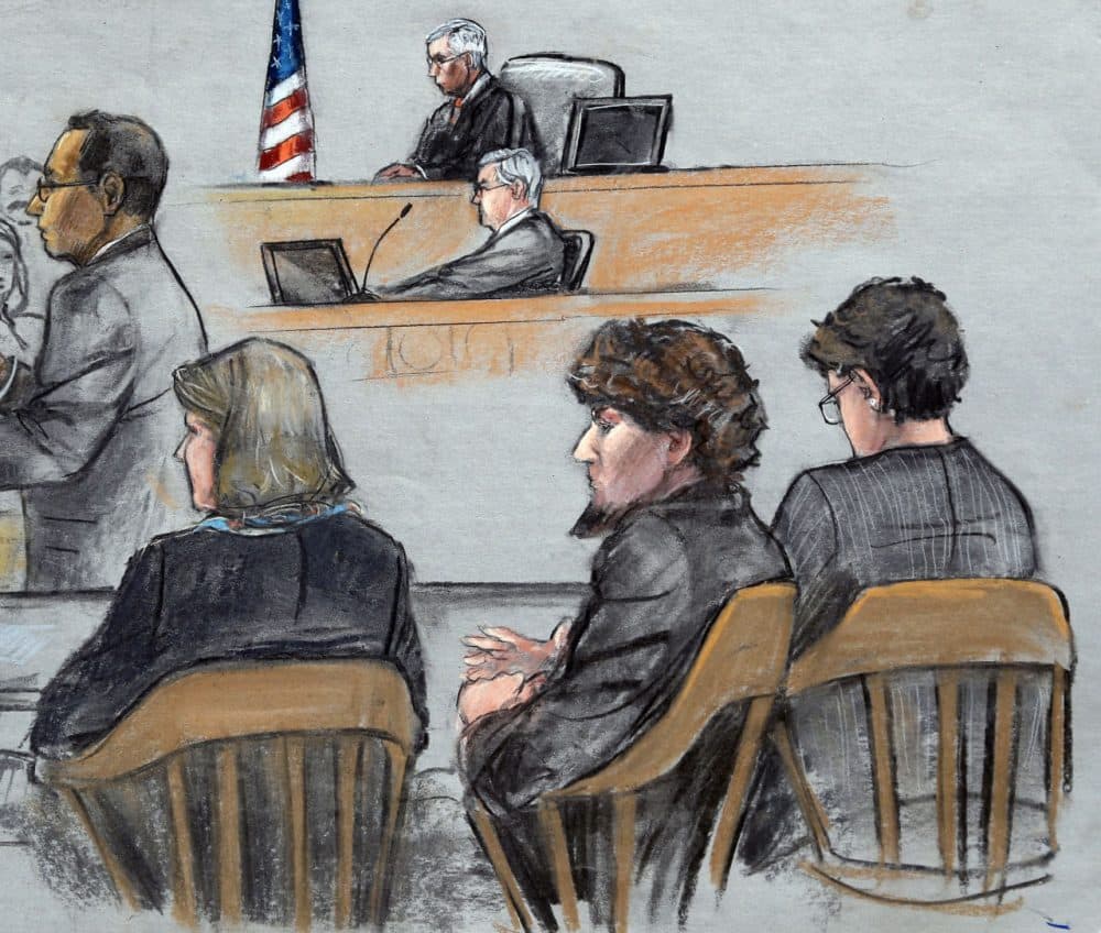 The penalty phase of the trial of Boston Marathon bomber Dzhokhar Tsarnaev begins in this courtroom sketch. (Jane Flavell Collins/AP)