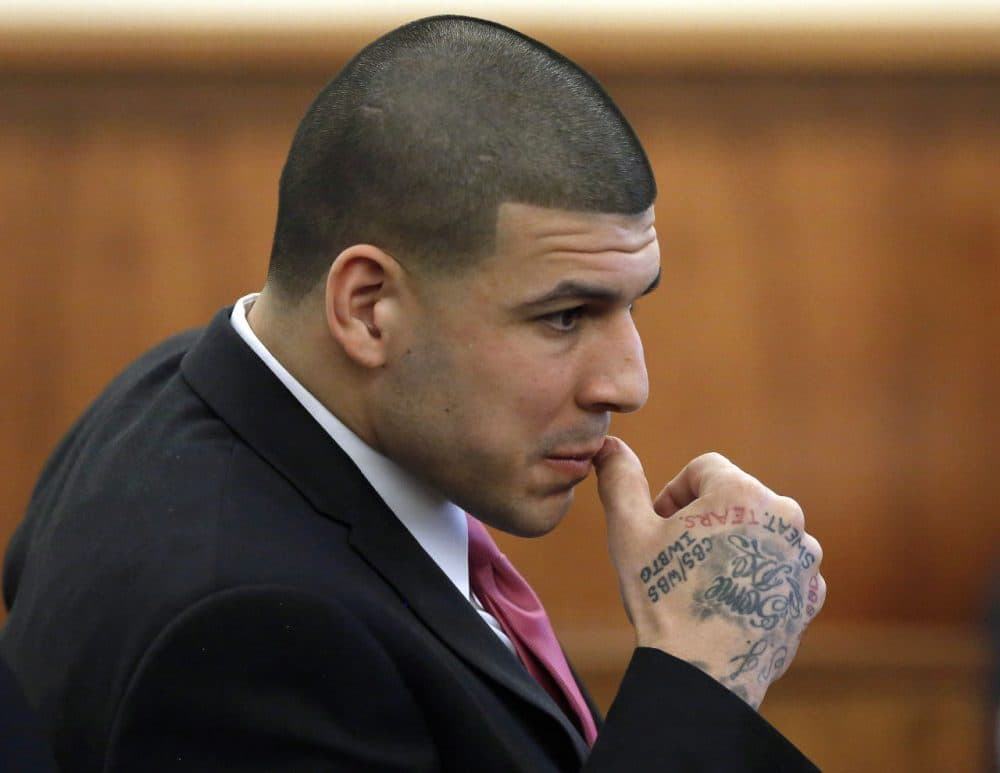 Aaron Hernandez sits in the courtroom during his murder trial. (Steven Senne/AP/Pool)