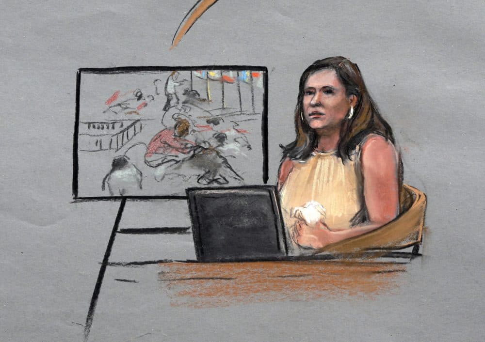 Boston Marathon bombing survivor Celeste Corcoran testifies Tuesday during the first day of the penalty phase in the trial Dzhokhar Tsarnaev. (Jane Flavell Collins/AP)
