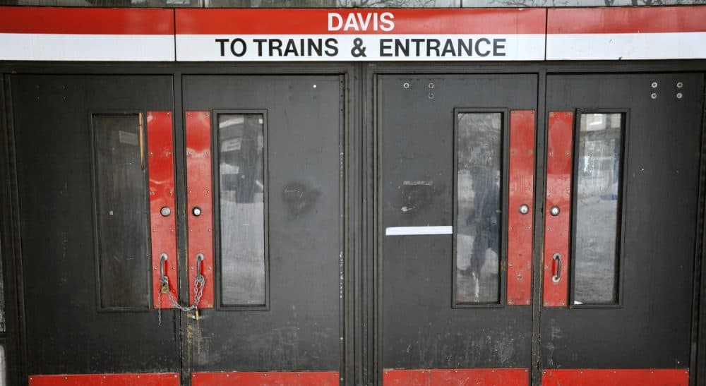 Rick Dimino: &quot;A failing T means a failing economy.&quot; Pictured: Locked doors confront would-be passengers at the entrance to the MBTA subway station at Davis Square in Somerville, Mass., Tuesday, Feb. 10, 2015. The third major winter storm in two weeks left the Boston area with another two feet of snow and forced the MBTA to suspend all rail service for the day. (Josh Reynolds/AP)