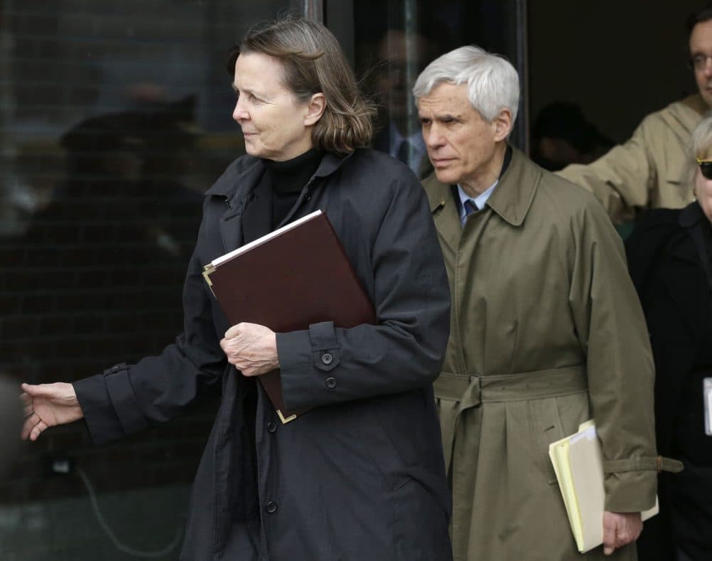Defense attorneys Judy Clarke and David Bruck leave federal court Wednesday after their client Dzhokhar Tsarnaev was convicted on multiple charges in the 2013 Boston Marathon bombing. (Steven Senne/AP)