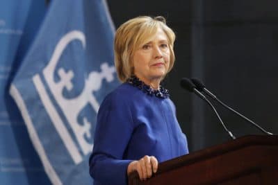 Hillary Rodham Clinton, a 2016 Democratic presidential contender, asks the audience to join her in praying for the people of Baltimore during a speech at the David N. Dinkins Leadership and Public Policy Forum, Wednesday, April 29, 2015 in New York. (AP)