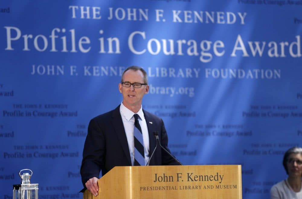 Former U.S. Rep. Bob Inglis addresses an audience during ceremonies for the 2015 Profile in Courage Award. (Steven Senne/AP)