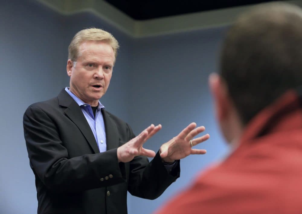 Former Virginia Sen. Jim Webb speaks at an event at the public library in Council Bluffs, Iowa on April 9. (Nati Harnik/AP)
