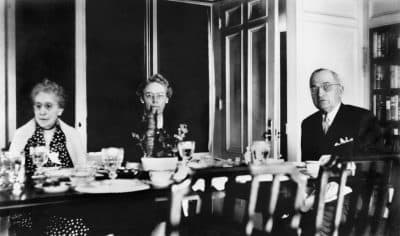 Madge Gates Wallace, President Truman's mother-in-law, and Natalie Ott Wallace, his sister-in-law, in the breakfast room at the White House with the president in 1946. (Harry S. Truman Library)