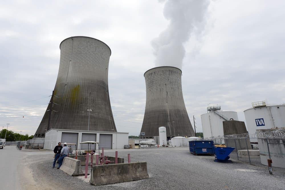 In this April 29, 2015 photo, cooling towers for Unit 1, right, and Unit 2, left, are shown at the Watts Bar Nuclear Plant near Spring City, Tenn. (Mark Zaleski/AP)