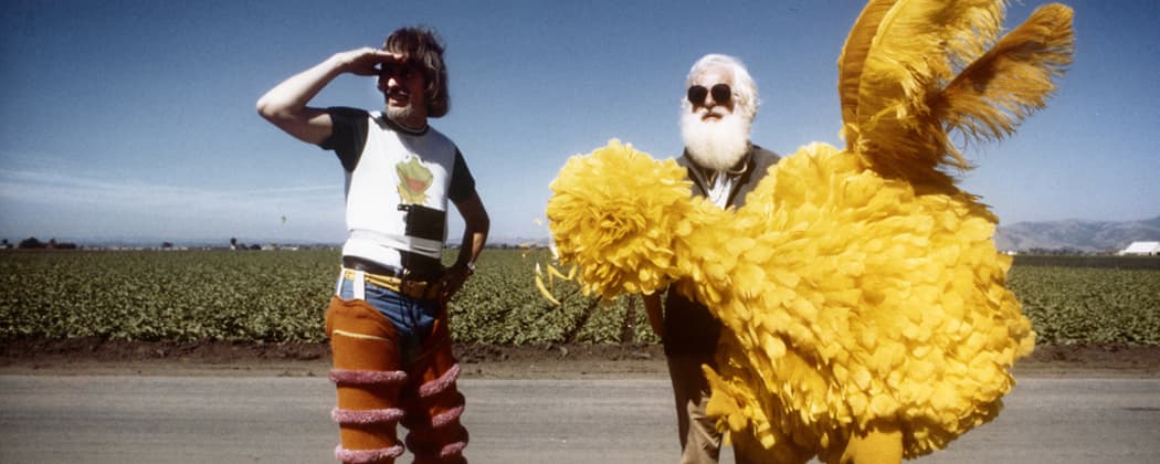 Archival photo of Caroll Spinney and Kermit Love on the set of a Sesame Street production. (Courtesy Debra Spinney)