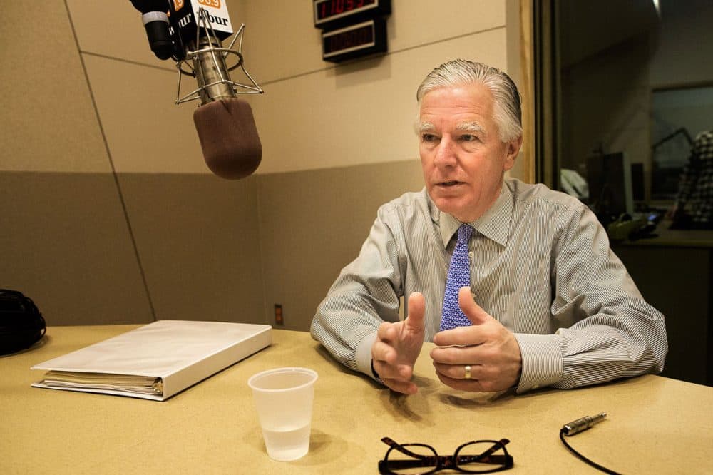 Incoming UMass President Marty Meehan talks about his plans for the five-campus system during an interview at WBUR. (Jesse Costa/WBUR)