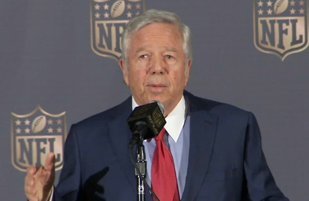 New England Patriots owner Robert Kraft speaks at the NFL owners meetings in San Francisco May 19. (NFL via AP)