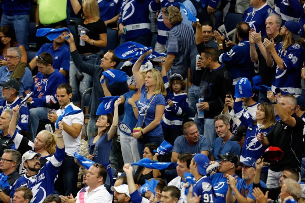 The Tampa Bay Lightning have gone to some unusual lengths to make sure no one in the stands is wearing New York Rangers gear. (Mike Carlson/Getty Images)