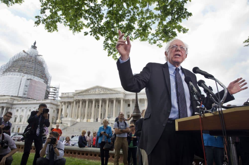 Sen. Bernie Sanders, I-Vt., speaks about his agenda in running for president, Thursday, April 30, 2015, on Capitol Hill. (Jacquelyn Martin/AP)