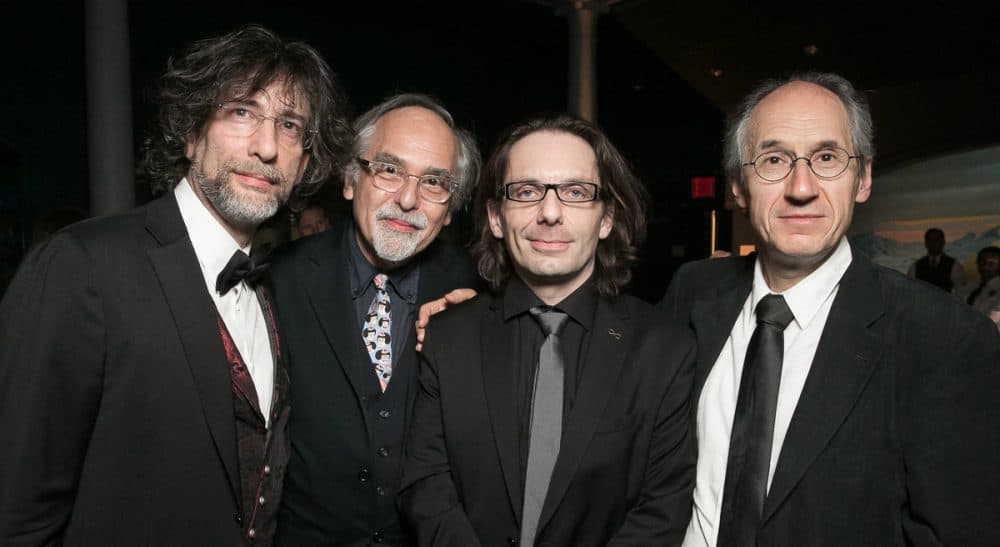Both sides in the debate over Charlie Hebdo's Freedom of Expression Courage Award from PEN American Center embody free expression at its best – thoughtful people who strive for consensus but accept disagreement. Pictured: British author Neil Gaiman, from left, and American cartoonist Art Spiegelman, pose with Charlie Hebdo's critic-essayist Jean-Baptiste Thoret and editor-in-chief Gerard Biard, during the PEN Gala at the American Museum of Natural History in New York on May 5, 2015. Charlie Hebdo recieved the Freedom of Expression Courage Award. (Beowulf Sheehan/AP)