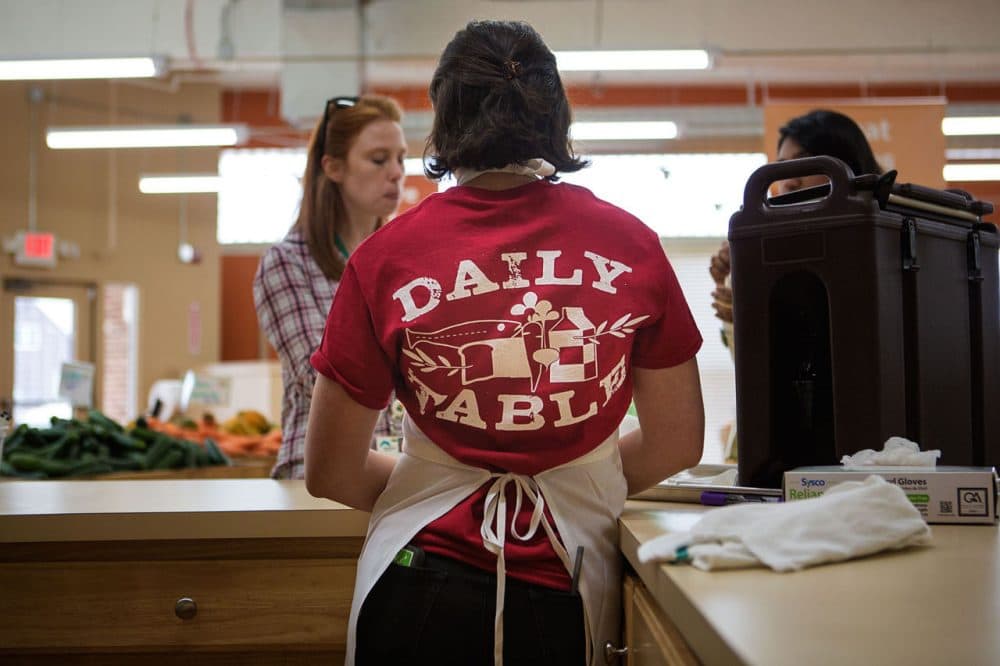 The Daily Table, a new nonprofit grocery store in Dorchester near Codman Square, sells surplus and aging food at a discount. (Jesse Costa/WBUR)