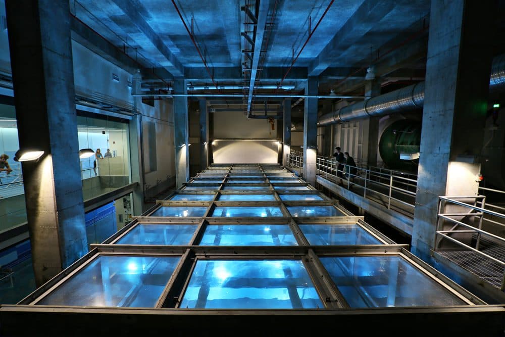 Surge-Structure-Atmosphere-Interaction wind-wave tank and hurricane simulator at the University of Miami Rosenstiel School of Marine and Atmospheric Science. (Gort Photography)