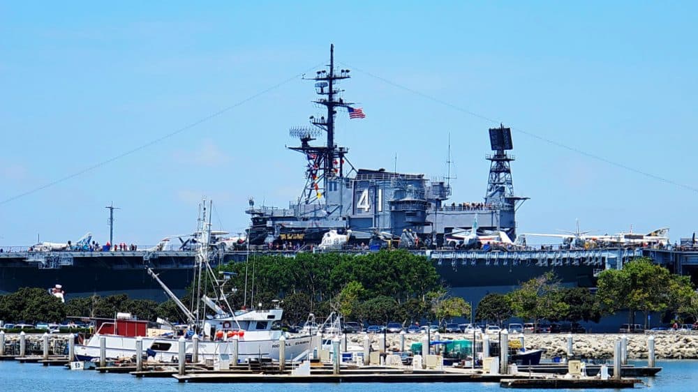 The USS Midway sits in San Diego Harbor in San Diego, California. The ship was decomissioned after Operation Desert Storm in the 1990s, and now serves as a floating museum. (Al_HikesAZ/Flickr)