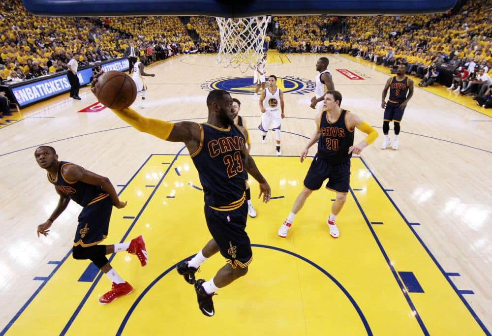 LeBron James #23 of the Cleveland Cavaliers rebounds against the Golden State Warriors in the first half during Game Two of the 2015 NBA Finals at ORACLE Arena on June 7, 2015 in Oakland, California.  (Ezra Shaw/Getty Images)