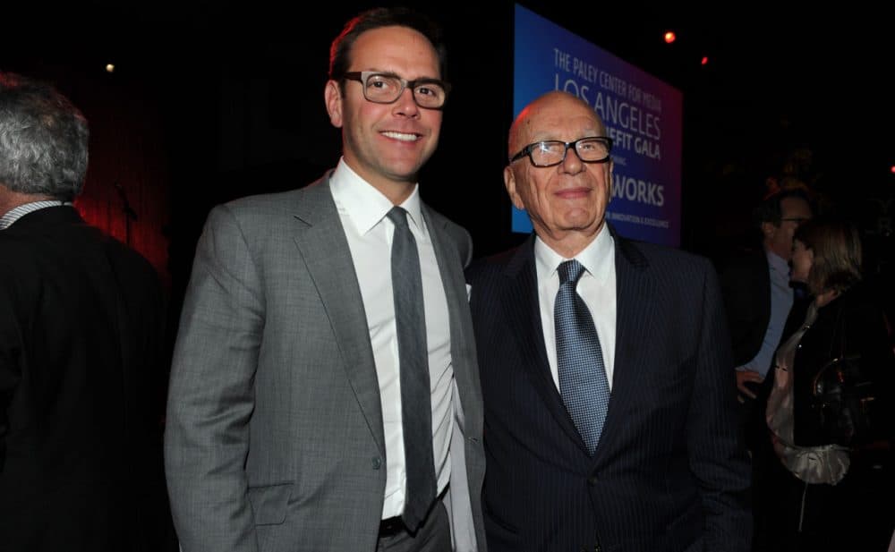 From left, James Murdoch, Deputy COO, Chairman and CEO Intl. 21st Century Fox and Rupert Murdoch, Chairman and CEO of 21st Century Fox, attend the 2013 Benefit Gala Honoring FX Networks with the Paley Prize for Innovation and Excellence on Wednesday, October 16, 2013 in Los Angeles. (Frank Micelotta/Invision for FX Networks/AP)