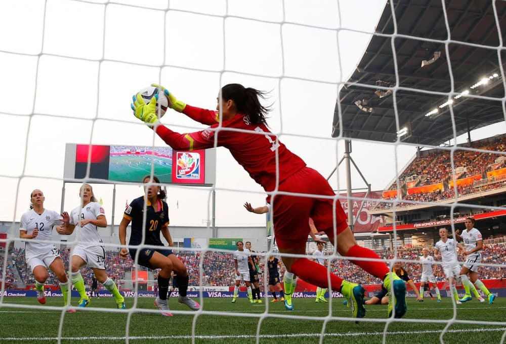 Goalkeeper Hope Solo #1 of United States makes a save in the first half against Australia during the FIFA Women's World Cup 2015 Group D match at Winnipeg Stadium on June 8, 2015 in Winnipeg, Canada. (Kevin C. Cox/Getty Images)