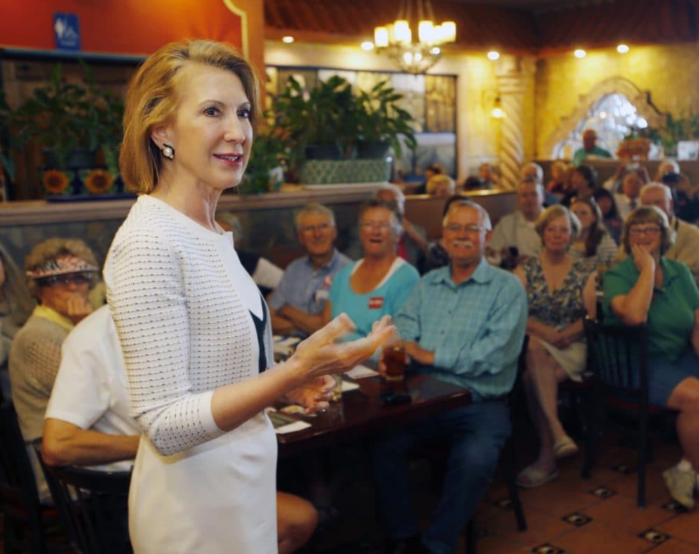 Republican presidential candidate, former Hewlett-Packard CEO Carly Fiorina, speaks at a luncheon hosted by the Derry Republican Town Committee, Tuesday, May 26, 2015, in Derry,NH. (Jim Cole/AP)