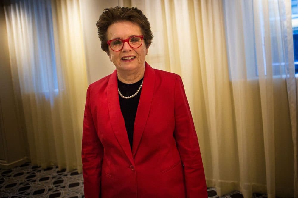 Billie Jean King, a former World No. 1 women's tennis player, started the Women's Sports Foundation, which is dedicated to promoting athletic opportunities for girls and women and is the founder of the Billie Jean King Leadership Initiative to address diversity issues in the workplace. (Jesse Costa/WBUR)