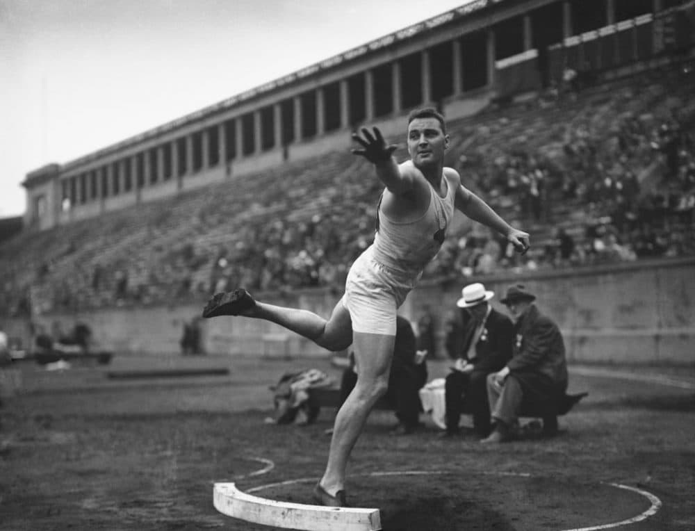 Leo Sexton, of the New York Athletic Club, shot-puts at Harvard Stadium, in Cambridge on June 17, 1932. The venue has been tapped for Olympic archery, if Boston is chosen to host the 2024 Summer Games. (AP)