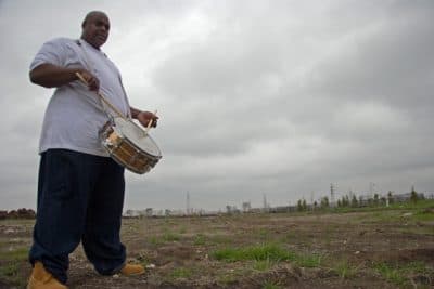 Lumar LeBlanc, a drummer in a brass band called the Soul Rebels, moved his family of six from New Orleans to a two-bedroom apartment in Houston. (Dallas McNamara)