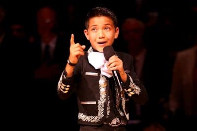 Sebastien De La Cruz, 12, performs the national anthem prior to Game Two of the 2014 NBA Finals between the San Antonio Spurs and the Miami Heat at the AT&amp;T Center on June 8, 2014 in San Antonio, Texas. (Andy Lyons/Getty Images)