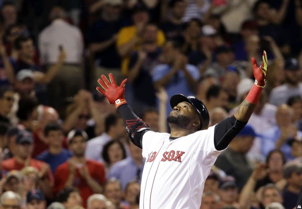 Red Sox designated hitter David Ortiz reacts after hitting a two-run homer during the sixth inning of a game against the Baltimore Orioles at Fenway, Wednesday, June 24, 2015 (Elise Amendola/AP)