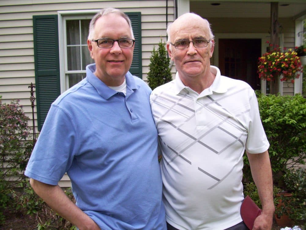David Jean and Don Babets outside their home recently. (Barbara Howard/WBUR)