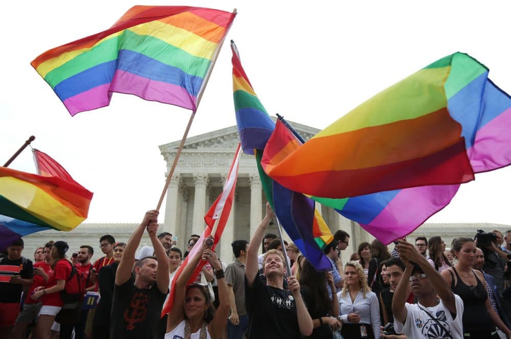 Same-sex marriage supporters rejoice after the U.S Supreme Court hands down a ruling regarding same-sex marriage June 26, 2015 outside the Supreme Court in Washington, D.C. The high court ruled that same-sex couples have the right to marry in all 50 states. (Alex Wong/Getty Images)